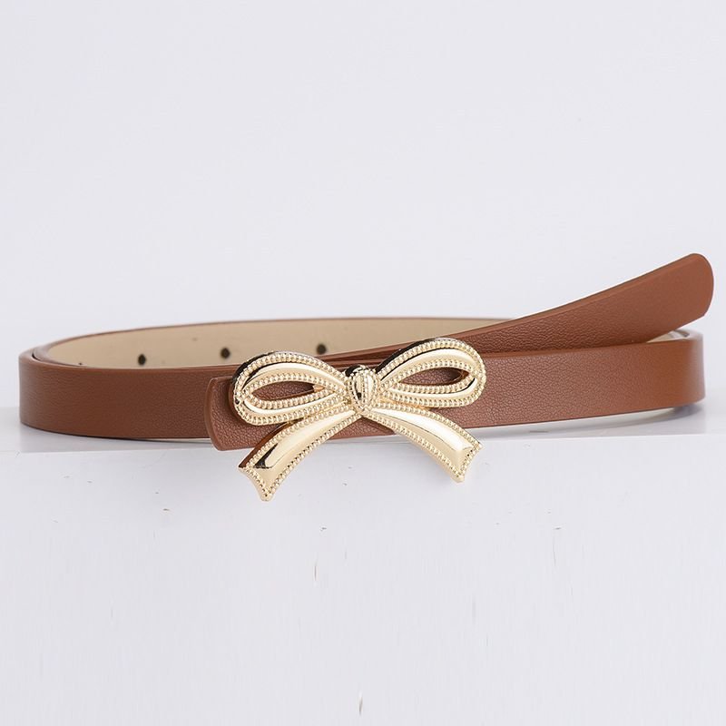 Women Fashion Bow PU Thin Belt