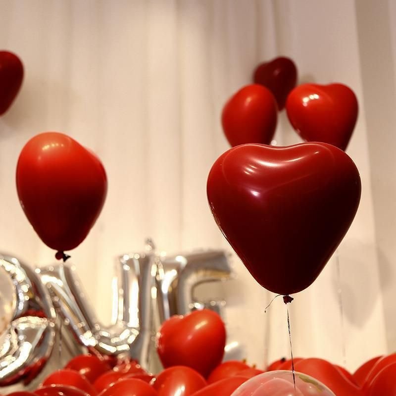 Wedding Birthday Confession Decoration Pomegranate Red Love Balloon Scene Layout 50 Pieces-Pack