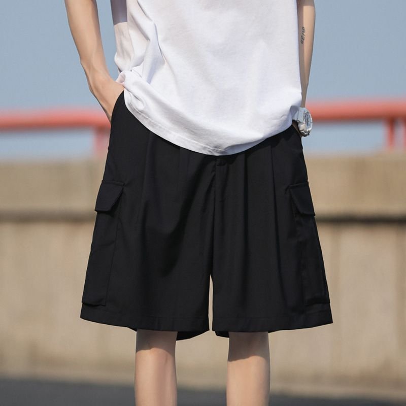 Men Fashion Casual Solid Color Loose Cargo Shorts