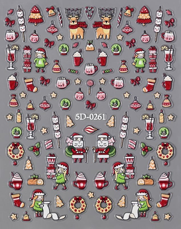 Christmas Relief Cartoon Santa Claus Snowman Snowflake Relief Nail Sticker