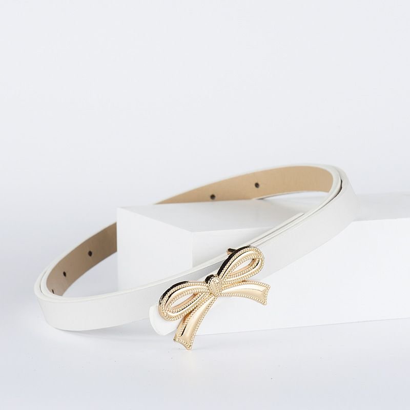 Women Fashion Bow PU Thin Belt