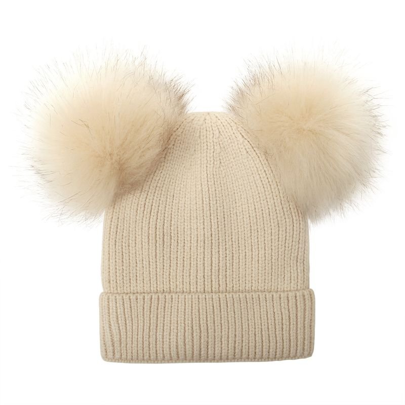 Fashion Winter Solid Color Knitted Mother And Kid Parent-Child Woolen Pompom Beanie Hat