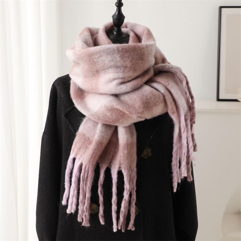Autumn Winter Women Fashion Plaid Thickened Warm Tassel Scarf