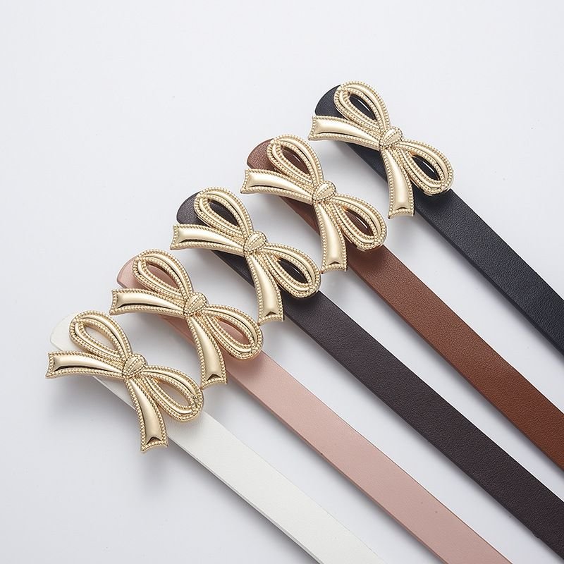 Women Fashion Bow PU Thin Belt