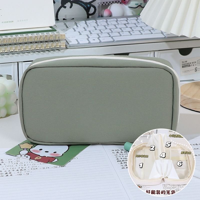 Simple Solid Color Large Capacity Zipper Pencil Bag Student Stationery