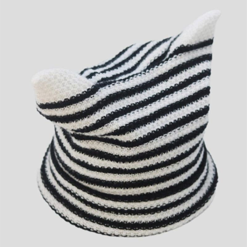 Autumn Winter Women Fashion Cute Cat Ears Stripe Warm Knitted Wool Hat