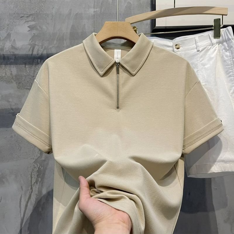 Men Fashion Casual Basic Solid Color Short Sleeve Lapel POLO Shirt