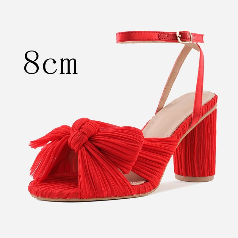 Summer Women Fashionable Plus Size Solid Color Bow Round Toe Heeled Sandals