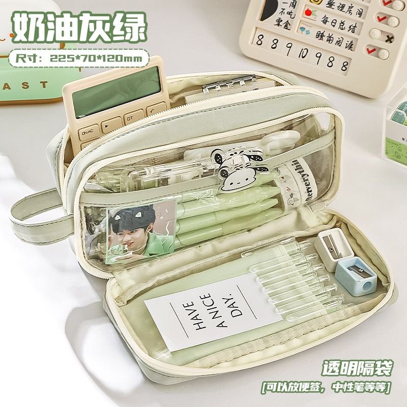 Simple Large Capacity Solid Color Pencil Bag Student Stationery