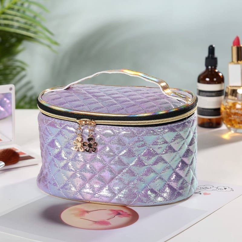Women Fashion Multicolor Rhombus Stitching Zipper Cosmetic Bag